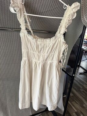Free People Cream Mini Dress with Ruffled Straps